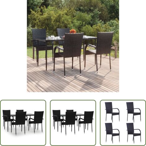 Tavolo da pranzo da esterno -  Set da Pranzo da Giardino 5 pz Nero in Polyrattan