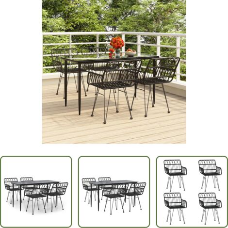 Tavolo da pranzo da esterno -  Set da Pranzo da Giardino 5 pz Nero in Polyrattan