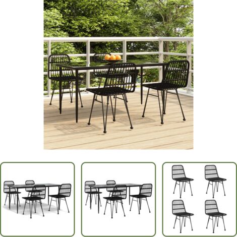 Tavolo da pranzo da esterno -  Set da Pranzo da Giardino 5 pz Nero in Polyrattan