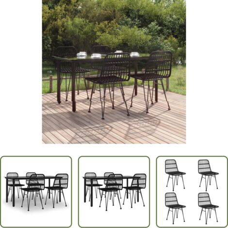 Tavolo da pranzo da esterno -  Set da Pranzo da Giardino 5 pz Nero in Polyrattan