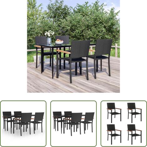 Tavolo da pranzo da esterno -  Set da Pranzo da Giardino 5 pz Nero in Polyrattan