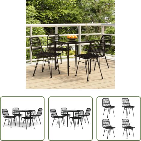 Tavolo da pranzo da esterno -  Set da Pranzo da Giardino 5 pz Nero in Polyrattan