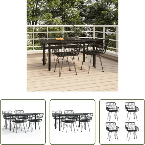 Tavolo da pranzo da esterno -  Set da Pranzo da Giardino 5 pz Nero in Polyrattan