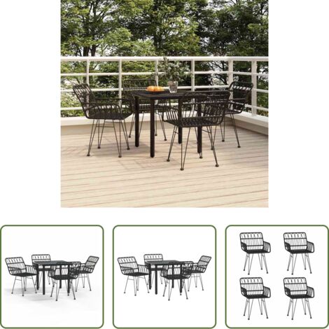 Tavolo da pranzo da esterno -  Set da Pranzo da Giardino 5 pz Nero in Polyrattan