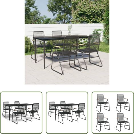 Tavolo da pranzo da esterno -  Set da Pranzo da Giardino 5 pz Nero in Rattan PVC