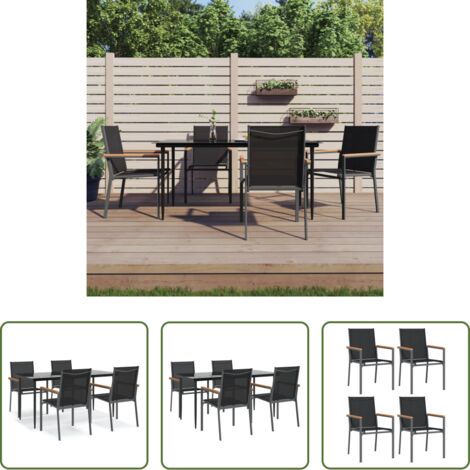 Tavolo da pranzo da esterno -  Set da Pranzo da Giardino 5 pz Nero in Textilene e Acciaio