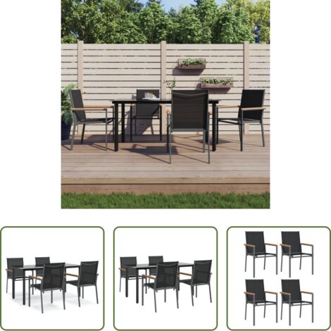 Tavolo da pranzo da esterno -  Set da Pranzo da Giardino 5 pz Nero in Textilene e Acciaio