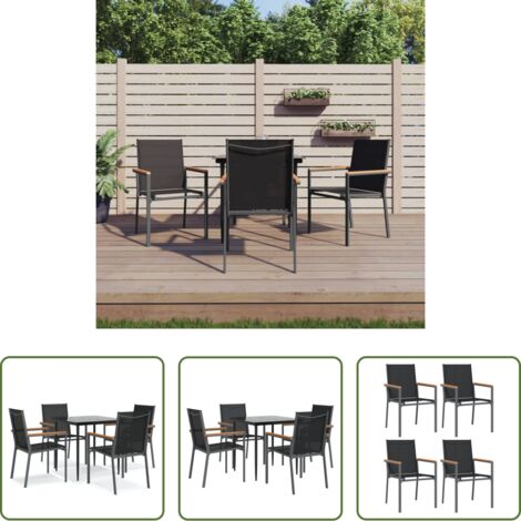 Tavolo da pranzo da esterno -  Set da Pranzo da Giardino 5 pz Nero in Textilene e Acciaio