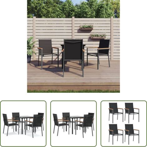 Tavolo da pranzo da esterno -  Set da Pranzo da Giardino 5 pz Nero in Textilene e Acciaio