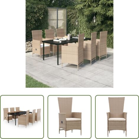 Tavolo da pranzo da esterno -  Set da Pranzo da Giardino 7 pz con Cuscini Beige