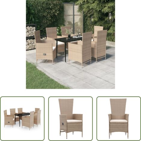 Tavolo da pranzo da esterno -  Set da Pranzo da Giardino 7 pz con Cuscini Beige