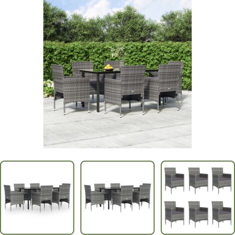 Tavolo da pranzo da esterno -  Set da Pranzo da Giardino 7 pz con Cuscini Grigio e Nero