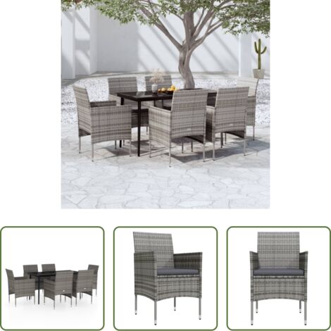 Tavolo da pranzo da esterno -  Set da Pranzo da Giardino 7 pz con Cuscini Grigio e Nero