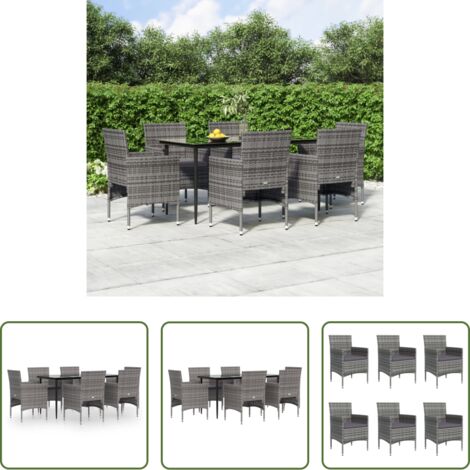 Tavolo da pranzo da esterno -  Set da Pranzo da Giardino 7 pz con Cuscini Grigio e Nero