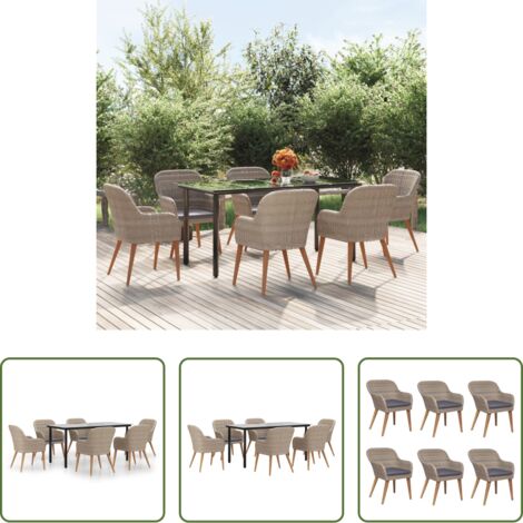 Tavolo da pranzo da esterno -  Set da Pranzo da Giardino 7 pz con Cuscini Marrone