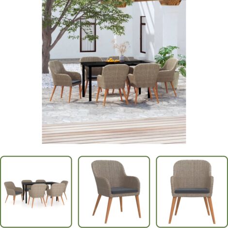 Tavolo da pranzo da esterno -  Set da Pranzo da Giardino 7 pz con Cuscini Marrone