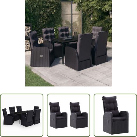 Tavolo da pranzo da esterno -  Set da Pranzo da Giardino 7 pz con Cuscini Nero