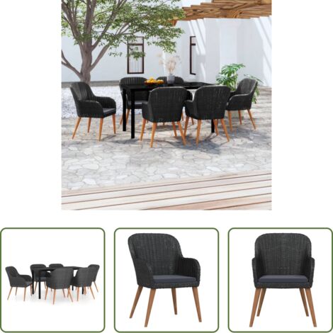 Tavolo da pranzo da esterno -  Set da Pranzo da Giardino 7 pz con Cuscini Nero
