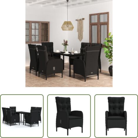 Tavolo da pranzo da esterno -  Set da Pranzo da Giardino 7 pz con Cuscini Nero