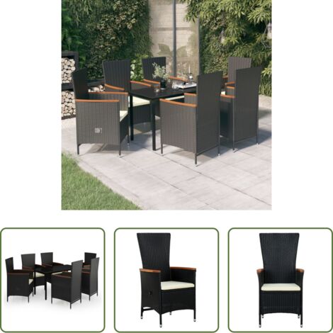 Tavolo da pranzo da esterno -  Set da Pranzo da Giardino 7 pz con Cuscini Nero
