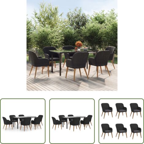 Tavolo da pranzo da esterno -  Set da Pranzo da Giardino 7 pz con Cuscini Nero