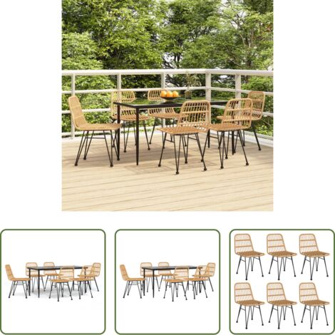 Tavolo da pranzo da esterno -  Set da Pranzo da Giardino 7 pz in Polyrattan
