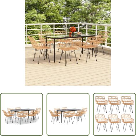 Tavolo da pranzo da esterno -  Set da Pranzo da Giardino 7 pz in Polyrattan