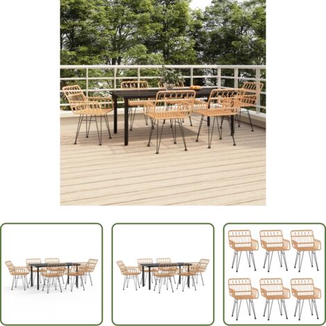 Tavolo da pranzo da esterno -  Set da Pranzo da Giardino 7 pz in Polyrattan
