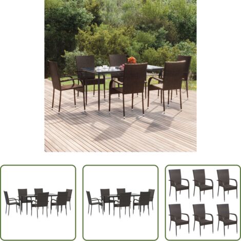 Tavolo da pranzo da esterno -  Set da Pranzo da Giardino 7 pz Marrone in Polyrattan