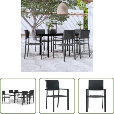 Tavolo da pranzo da esterno -  Set da Pranzo da Giardino 7 pz Nero