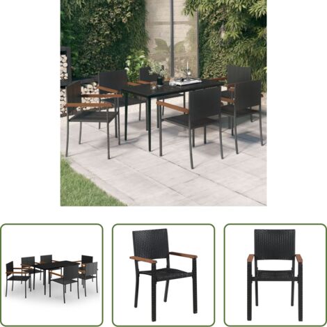 Tavolo da pranzo da esterno -  Set da Pranzo da Giardino 7 pz Nero