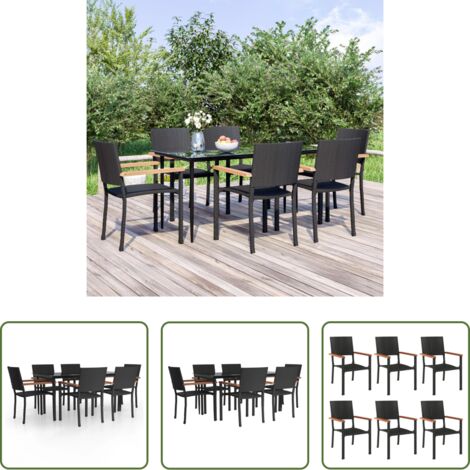 Tavolo da pranzo da esterno -  Set da Pranzo da Giardino 7 pz Nero in Polyrattan