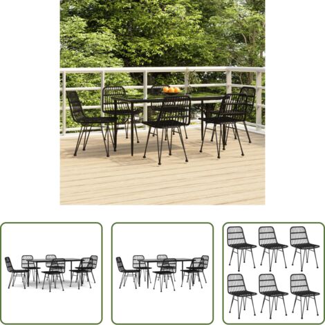Tavolo da pranzo da esterno -  Set da Pranzo da Giardino 7 pz Nero in Polyrattan