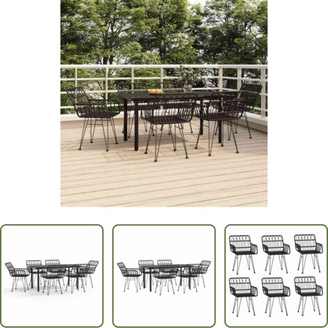 Tavolo da pranzo da esterno -  Set da Pranzo da Giardino 7 pz Nero in Polyrattan