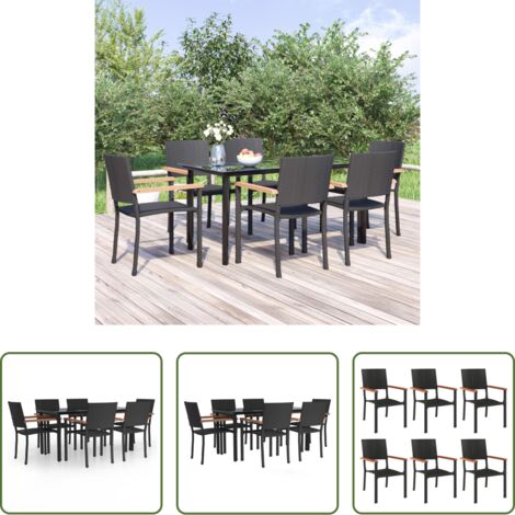 Tavolo da pranzo da esterno -  Set da Pranzo da Giardino 7 pz Nero in Polyrattan