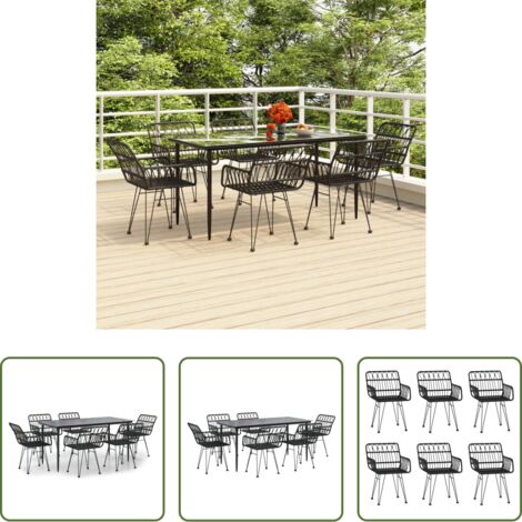 Tavolo da pranzo da esterno -  Set da Pranzo da Giardino 7 pz Nero in Polyrattan