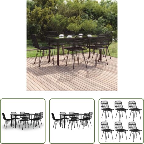 Tavolo da pranzo da esterno -  Set da Pranzo da Giardino 7 pz Nero in Polyrattan