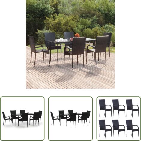 Tavolo da pranzo da esterno -  Set da Pranzo da Giardino 7 pz Nero in Polyrattan