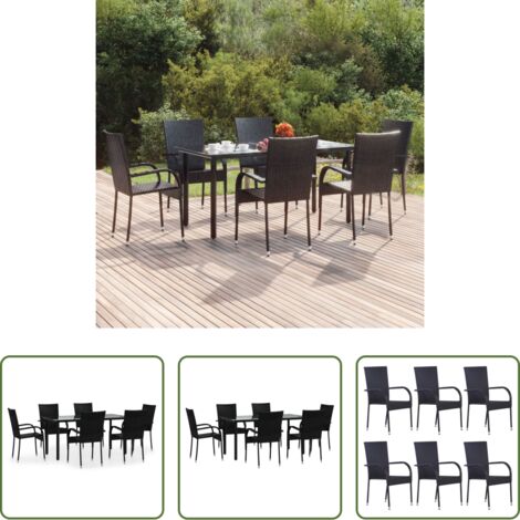 Tavolo da pranzo da esterno -  Set da Pranzo da Giardino 7 pz Nero in Polyrattan