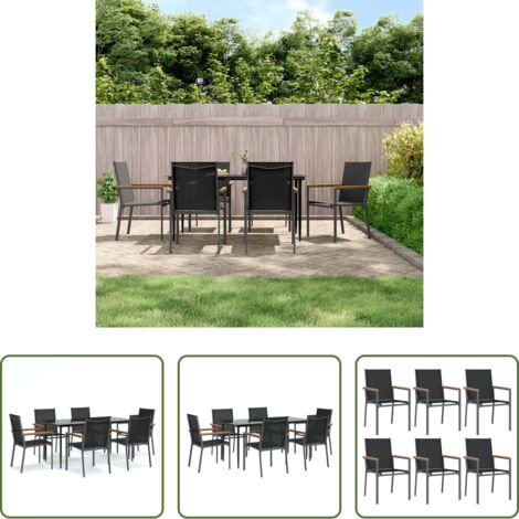 Tavolo da pranzo da esterno -  Set da Pranzo da Giardino 7 pz Nero in Textilene e Acciaio