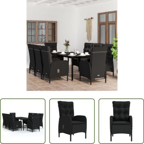 Tavolo da pranzo da esterno -  Set da Pranzo da Giardino 9 pz con Cuscini Nero