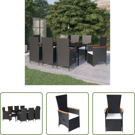 Tavolo da pranzo da esterno -  Set da Pranzo da Giardino 9 pz con Cuscini Nero