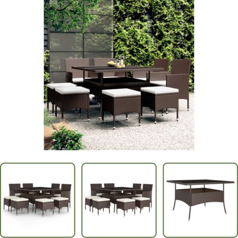 Tavolo da pranzo da esterno -  Set da Pranzo da Giardino in Polyrattan 9 pz Marrone