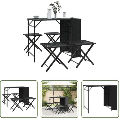 Tavolo da pranzo da esterno -  Set da Pranzo da Giardino Pieghevole 5 pz Nero in Polyrattan