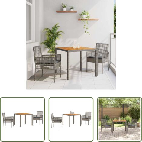 Tavolo da pranzo da esterno -  Set da Pranzo per Giardino 3 pcs Grigio polyrattan