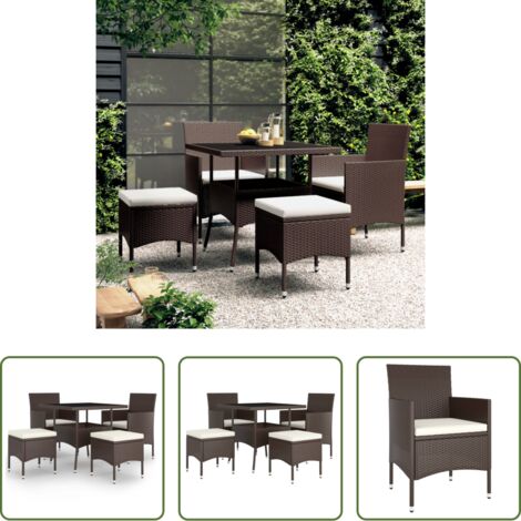 Tavolo da pranzo da esterno -  Set da Pranzo per Giardino 5 pz in Polyrattan Marrone