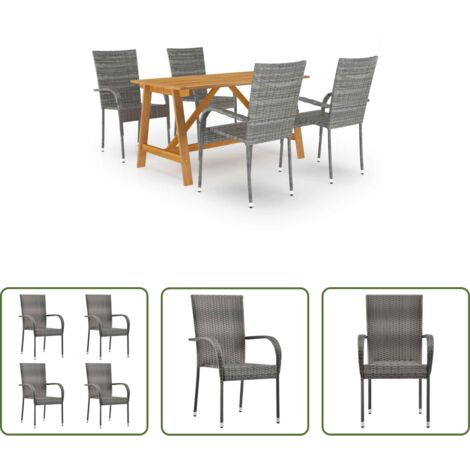 Tavolo da pranzo da esterno -  Set Mobili da Pranzo per Giardino 5 pz Grigio