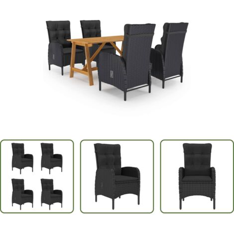 Tavolo da pranzo da esterno -  Set Mobili da Pranzo per Giardino 5 pz Nero