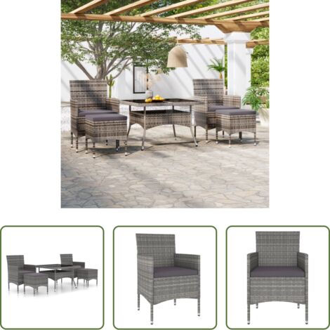 Tavolo da pranzo da esterno -  Set Pranzo da Giardino 5 pz Polyrattan e Vetro Temperato Grigio