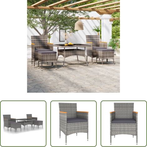 Tavolo da pranzo da esterno -  Set Pranzo da Giardino 5 pz Polyrattan e Vetro Temperato Grigio